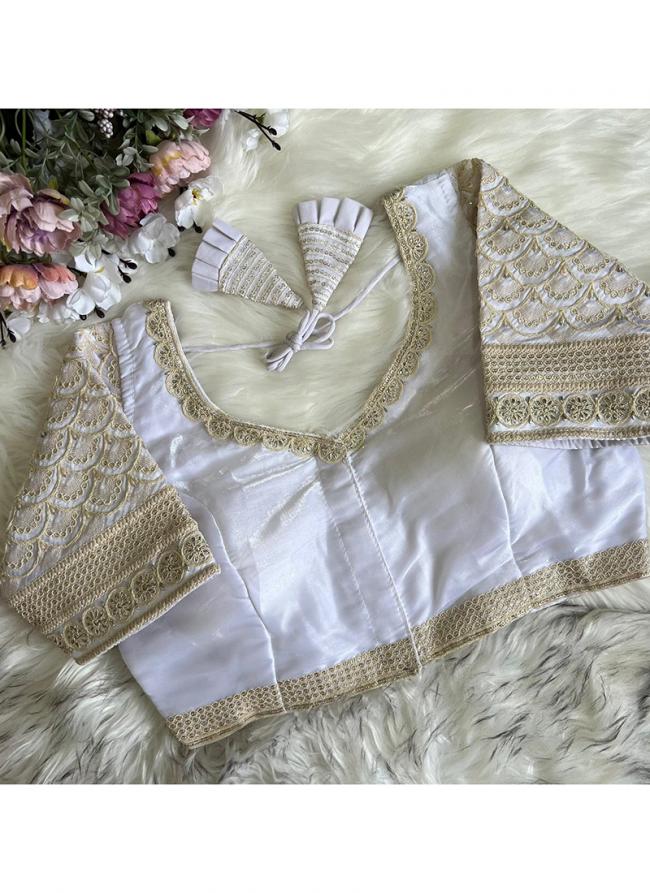 Soft Silk White Wedding Wear Sequins Work Readymade Blouse